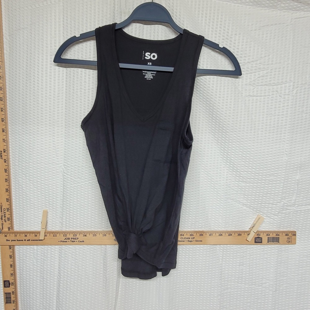 SO Black Cotton V-Neck Tank Top with Front Tie Knot and Pocket XS